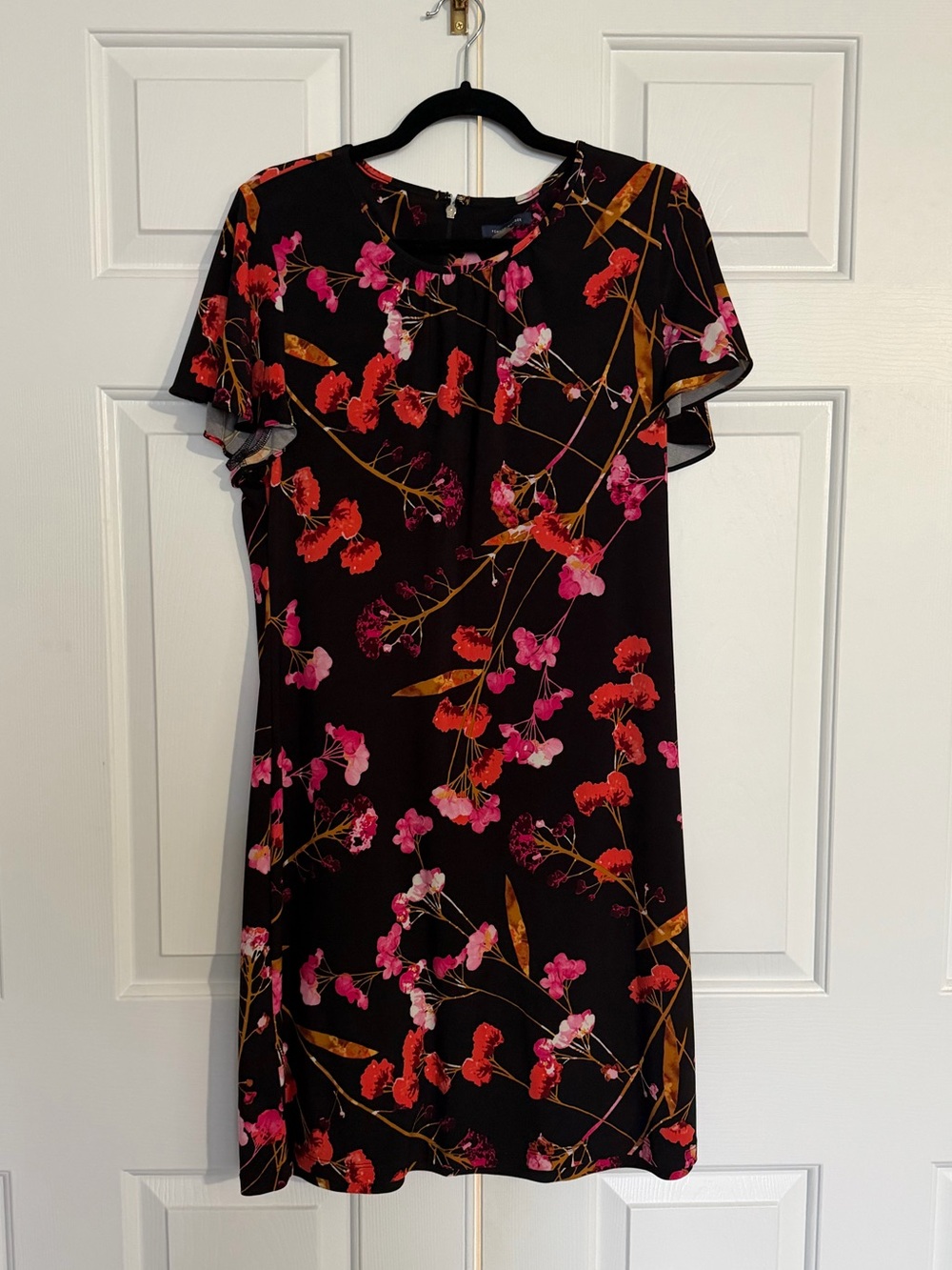 Tommy Hilfiger Black Floral Shift Dress with Pink & Red Blossoms